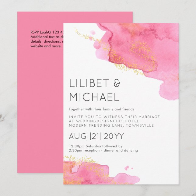 Blush Pink Gold Modern Wedding Invitation (Front/Back)