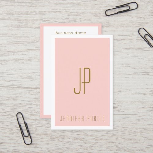 Blush Pink Gold Monogram Initial Letter Vertical Business Card