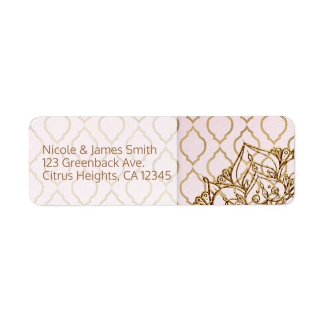 Blush Pink Gold Moroccan Arabian Nights Wedding Label (Front)