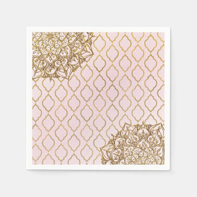 Blush Pink & Gold Moroccan Arabian Nights Wedding Napkins (Front)