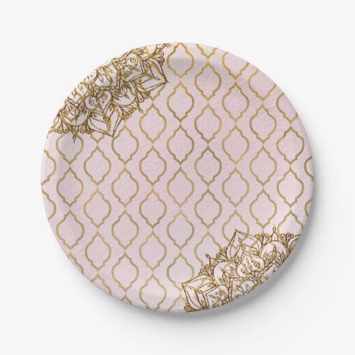 Blush Pink  Gold Moroccan Arabian Nights Wedding Paper Plates
