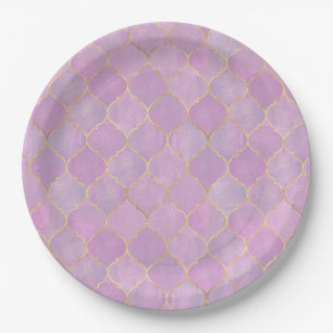 Blush Pink Gold Moroccan Pattern Paper Plates