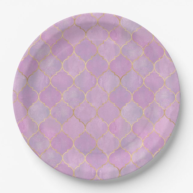 Blush Pink Gold Moroccan Pattern  Paper Plates (Front)