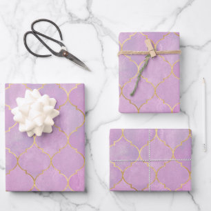 Blush Pink Gold Moroccan Pattern Wrapping Paper Sheets
