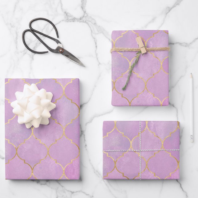 Blush Pink Gold Moroccan Pattern  Wrapping Paper Sheets (Front)