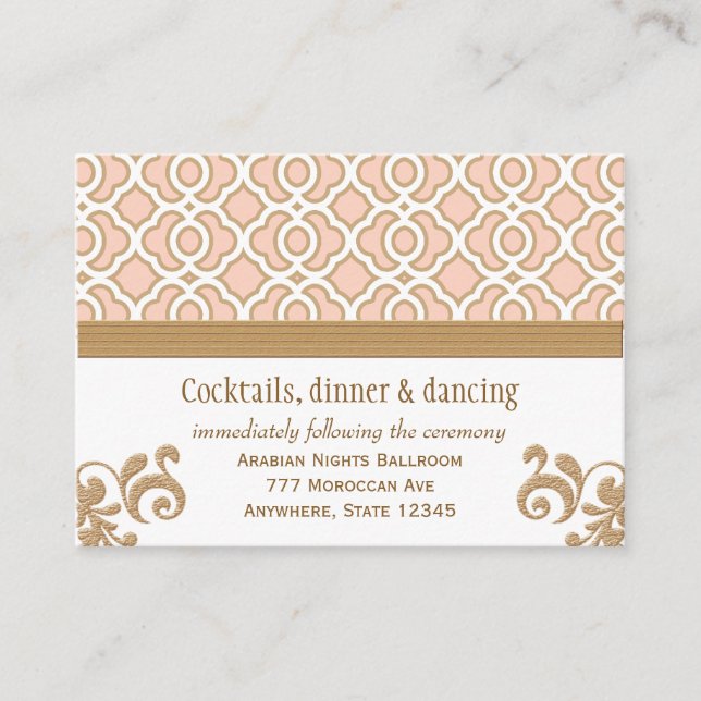Blush Pink Gold Moroccan Reception Enclosure Cards (Front)