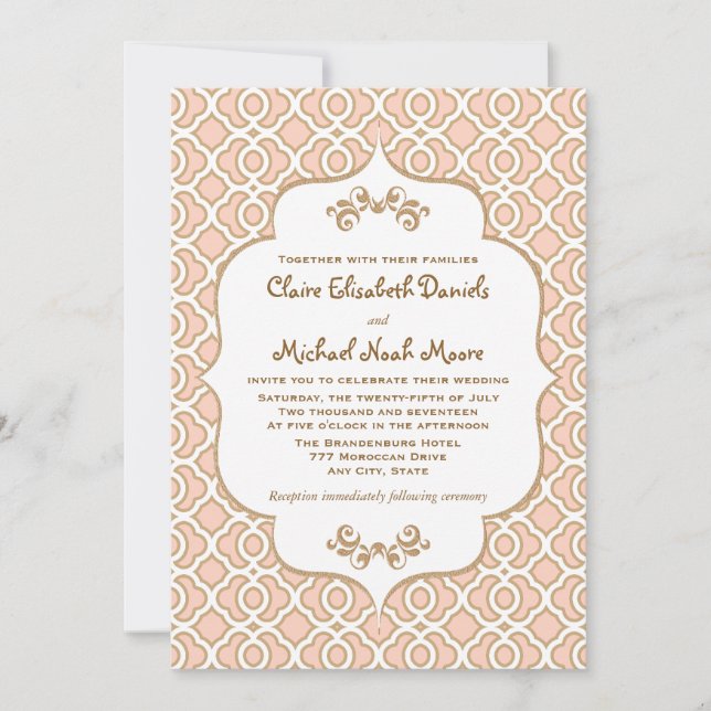 Blush Pink Gold Moroccan Wedding Invitations (Front)