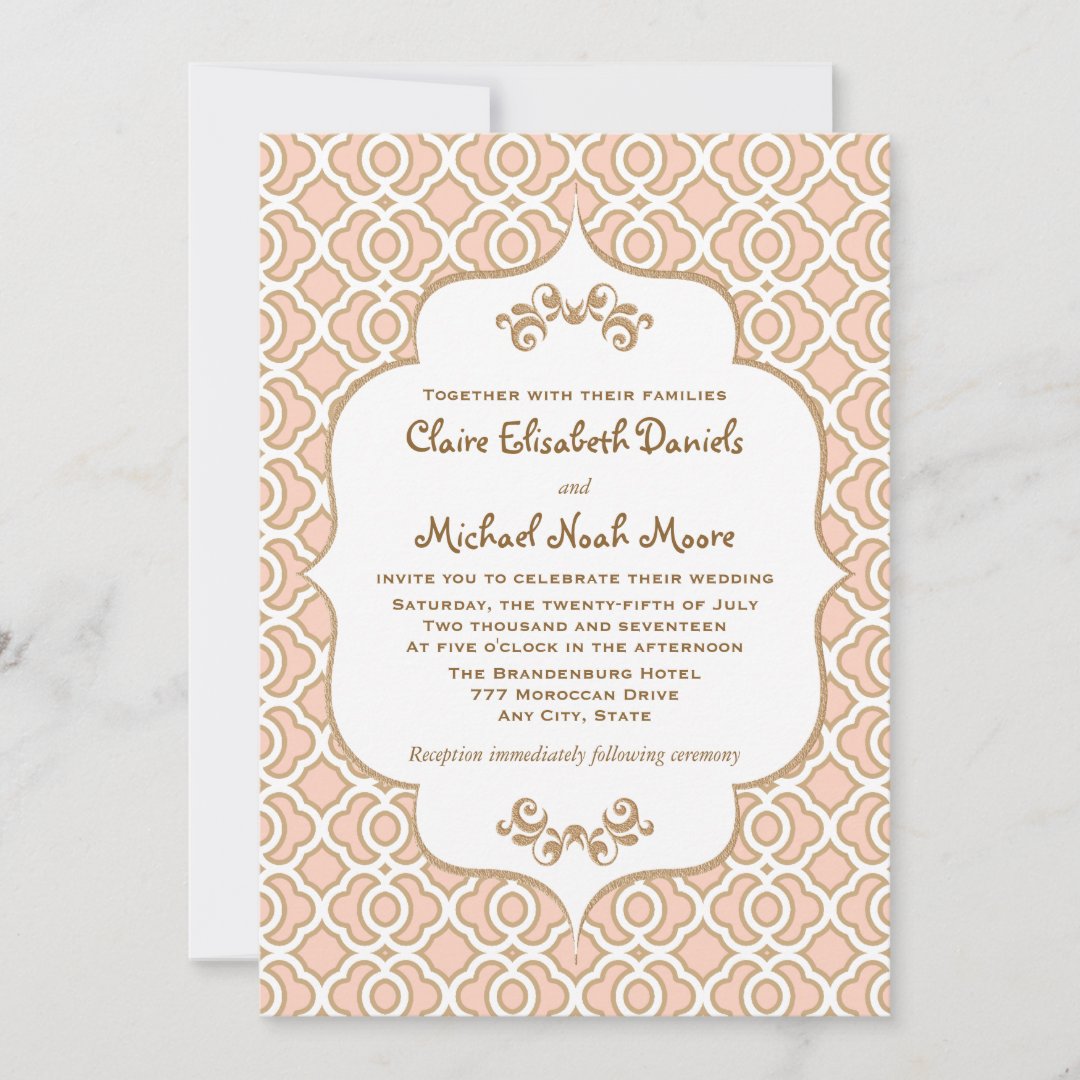 Blush Pink Gold Moroccan Wedding Invitations | Zazzle