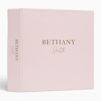 Blush Pink Gold Name 3 Ring Binder