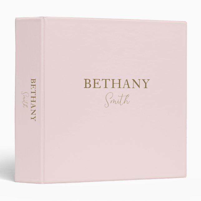Blush Pink Gold Name 3 Ring Binder (Front/Spine)