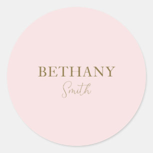 Blush Pink Gold Name Classic Round Sticker