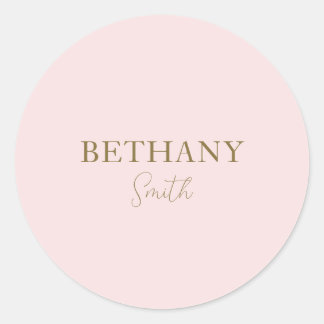 Blush Pink Gold Name Classic Round Sticker