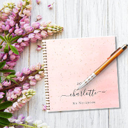 Blush pink gold name script sparkles elegant notebook