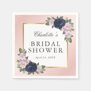 Blush Pink Gold Navy Blue Floral Bridal Shower Napkins
