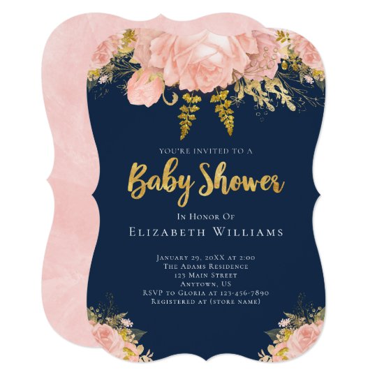 Blush Pink Gold Navy Blue Flower Girl Baby Shower ...