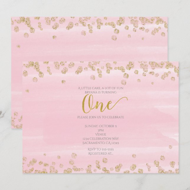 Blush Pink & Gold ONE 1st Birthday Invitation (Front/Back)