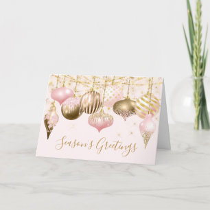 Blush Pink Gold Ornament Business Holiday Card