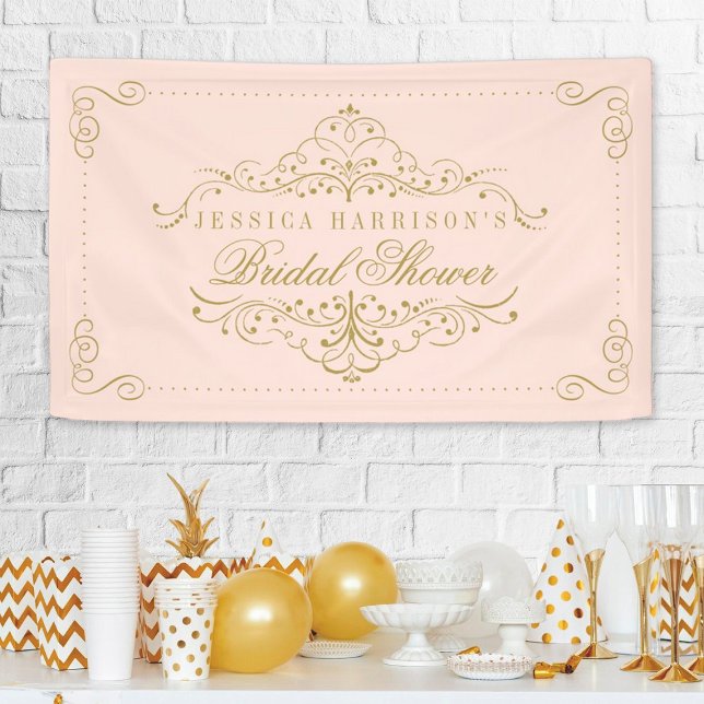 Blush Pink & Gold Ornate Swirl Bridal Shower Banner (Creator Uploaded)