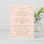 Blush Pink & Gold Ornate Swirl Bridal Shower Invitation (Standing Front)