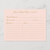 Blush Pink Gold Ornate Swirl Bridal Shower Recipe Invitation Postcard (Back)
