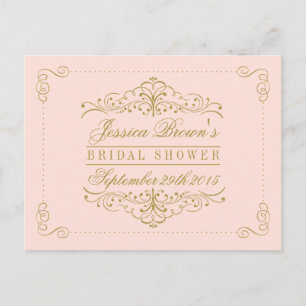 Blush Pink Gold Ornate Swirl Bridal Shower Recipe Invitation Postcard