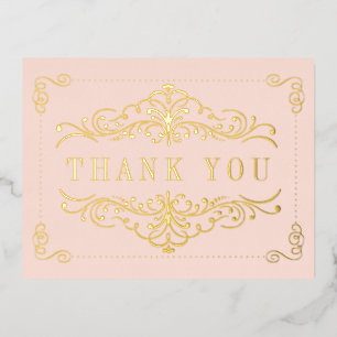 Blush Pink & Gold Ornate Swirl Wedding Thank You Foil Invitation Postcard