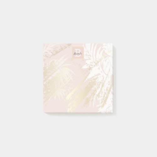 Blush pink gold palm leaves monogram post_it notes