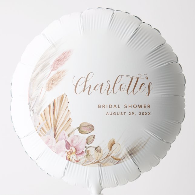 Blush Pink Gold Pampas Grass Boho | Bridal Shower  Balloon (Front)