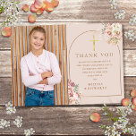 Blush Pink Gold Pampas Grass First Holy Communion  Thank You Card<br><div class="desc">An elegant blush pink pampas grass floral photo first holy communion thank you card. Personalize with your special photo and thank you message set in stylish modern gold lettering. Designed by Thisisnotme©</div>