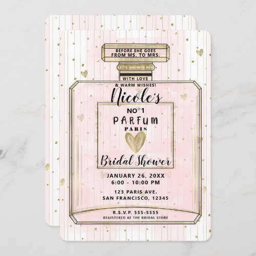 Blush Pink  Gold Paris Parfum Bridal Shower Invitation