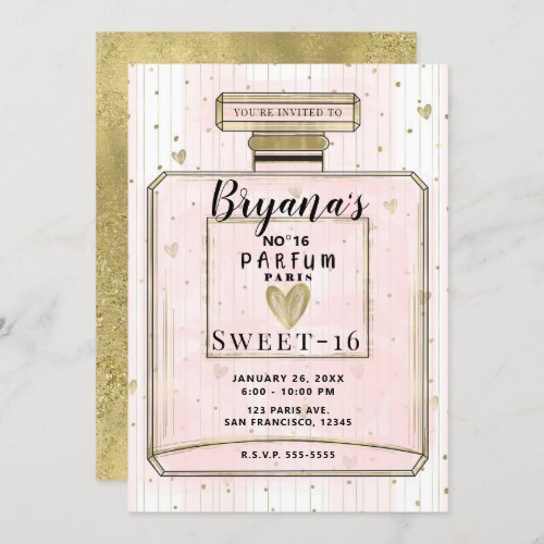 Blush Pink  Gold Paris Parfum Sweet 16 Birthday Invitation