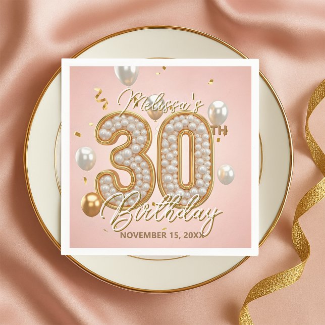 Blush Pink Gold Pearl Mosaic 30th Birthday Napkins (Creator Uploaded)