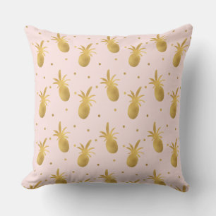 Blush Pink Gold Pineapples and Dots Throw Pillow
