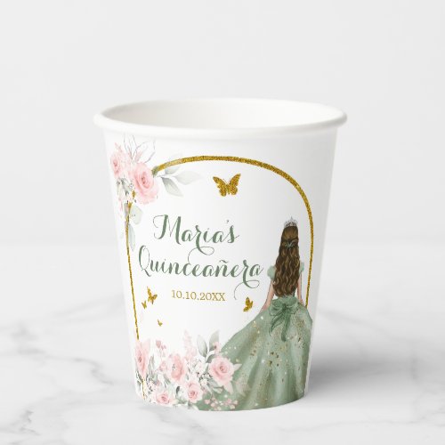 Blush Pink Gold Princess Butterfly Quinceaera Paper Cups