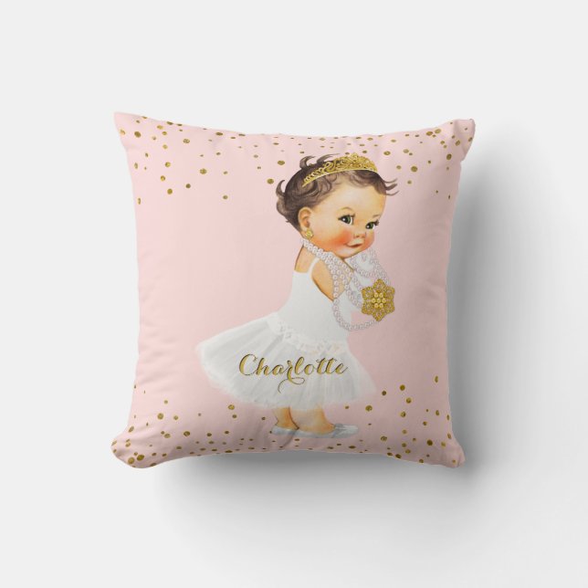Blush Pink Gold Princess Nursery | Baby Girl Name Throw Pillow (Front)