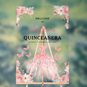 Blush Pink Gold Princess Quinceañera Welcome Acrylic Sign