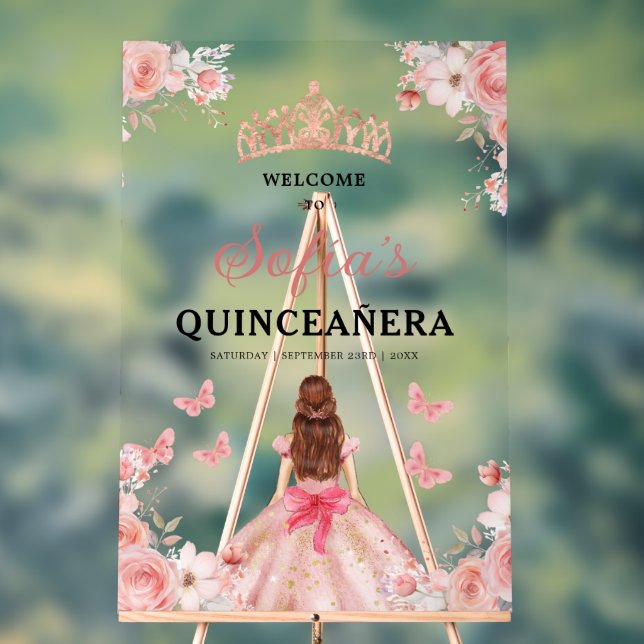 Blush Pink Gold Princess Quinceañera Welcome  Acrylic Sign (Neutral)