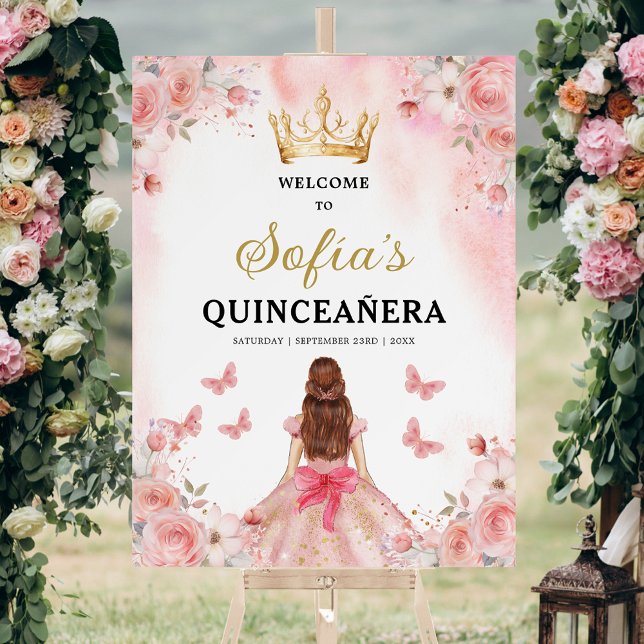Blush Pink Gold Princess Quinceañera Welcome  Foam Board (Creator Uploaded)