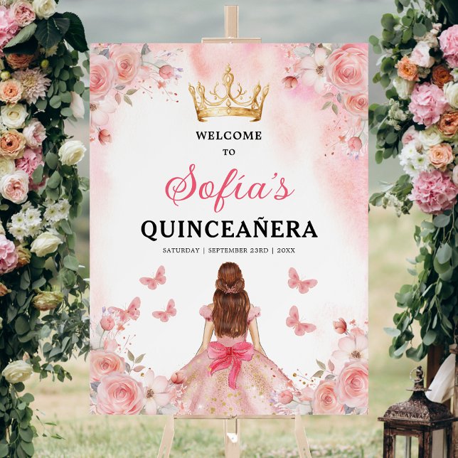 Blush Pink Gold Princess Quinceañera Welcome  Foam Board (Creator Uploaded)