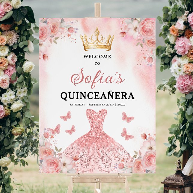 Blush Pink Gold Princess Quinceañera Welcome  Foam Board (Creator Uploaded)