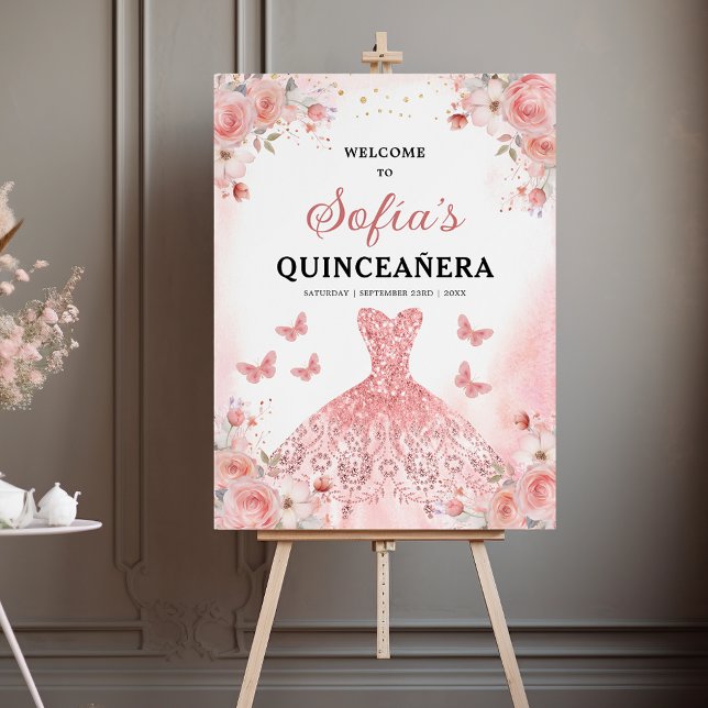 Blush Pink Gold Princess Quinceañera Welcome  Foam Board (Creator Uploaded)