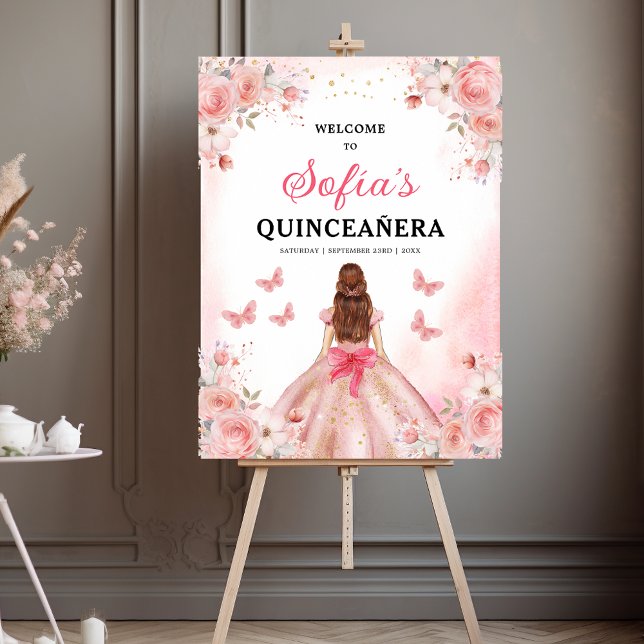 Blush Pink Gold Princess Quinceañera Welcome  Foam Board (Creator Uploaded)