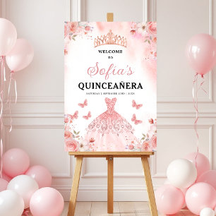 Blush Pink Gold Princess Quinceañera Welcome  Foam Board