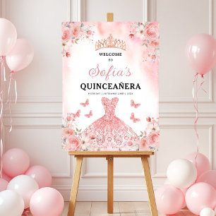 Blush Pink Gold Princess Quinceañera Welcome  Foam Board