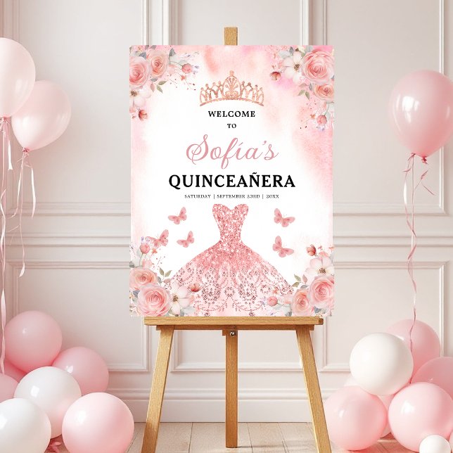 Blush Pink Gold Princess Quinceañera Welcome  Foam Board (Creator Uploaded)
