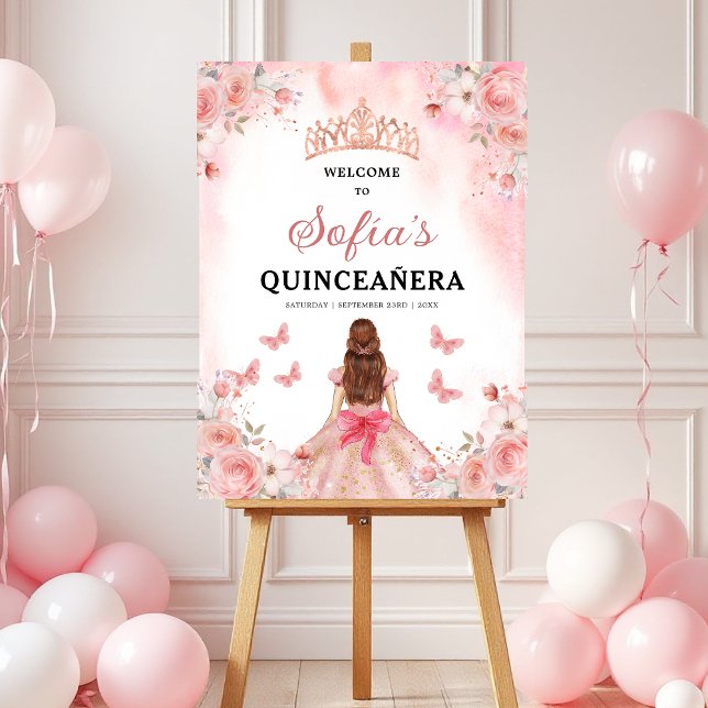 Blush Pink Gold Princess Quinceañera Welcome  Foam Board (Creator Uploaded)