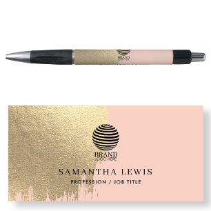 Blush Pink Gold Promotional Business Logo & Name Pen