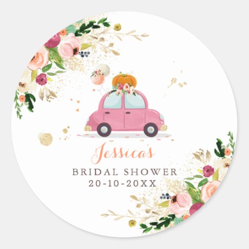 Blush Pink Gold Pumpkin Drive By Bridal Shower Classic Round Sticker