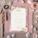 Blush Pink Gold Quinceanera Floral Sparkle Tiara   Foil Invitation at Zazzle