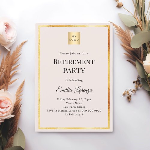 Blush pink gold retirement party business logo